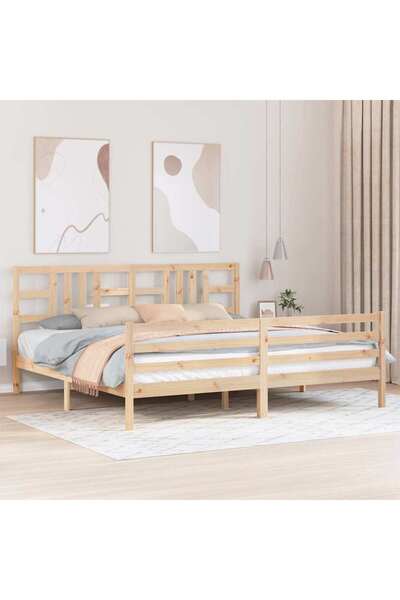 Concept Cadru de pat cu tăblie 200x200 cm, lemn masiv de pin