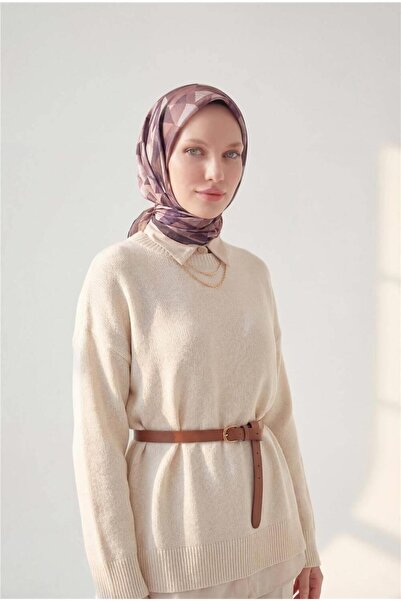 Silk Home Shiny Textured Scarf in Plum Brown Tone with Geometric Pattern, Wat...