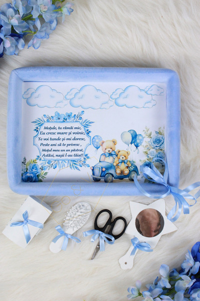 GoVo Kids Set tavita taiere mot catifelata, Ursulet cu Text 6 piese, Bleu, 35...