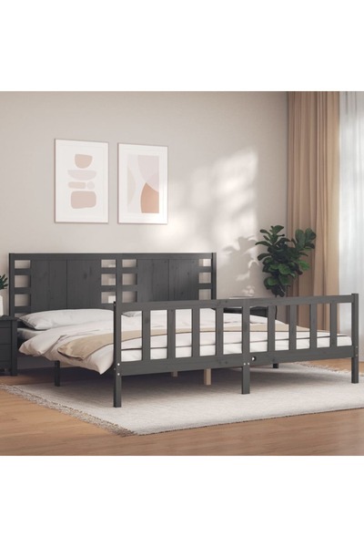 Concept Cadru de pat cu tăblie 200x200 cm, gri, lemn masiv