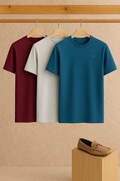 COMBİNE MİCHAİL Tricou confortabil pentru bărbați, cu gât crew, larg, 3 piese