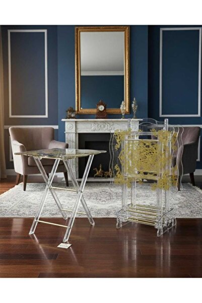 TrentonGCC Luxury Acrylic Coffee Table Set with Gold Stand – 40x40x40 cm Deco...