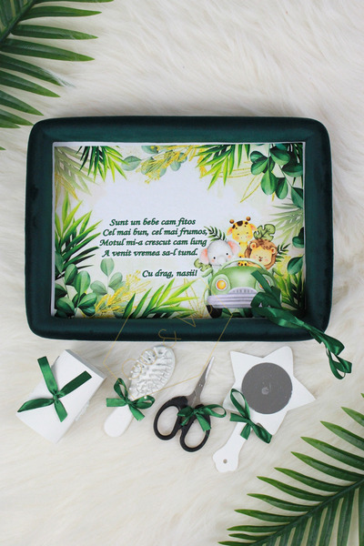 GoVo Kids Set tavita taiere mot catifelata, Safari, 6 piese, Verde, 35×20 cm ...