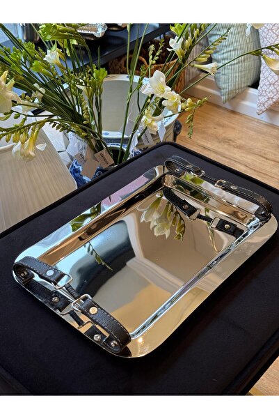 Dekordan House Leather Belted Silver Tray