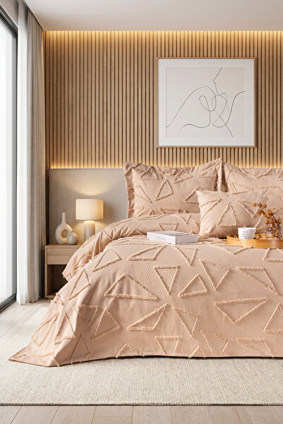 Odamoda Zen Single Bedspread Set Beige - Nordic Bohemian Tufted Bedspread Set...