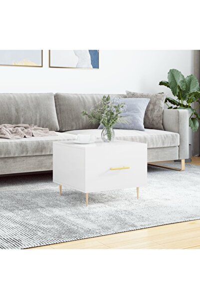 Concept Masă de cafea, alb lucios, 50x50x40 cm, lemn compozit