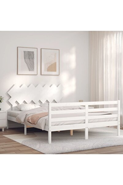 Concept Cadru de pat cu tăblie, alb, lemn masiv, king size 1,5 m