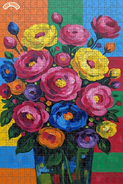 Novellea Çiçek Buketi Canlı Renkler Çift katlı Çerçeveli Ahşap Puzzle 500 PAR...