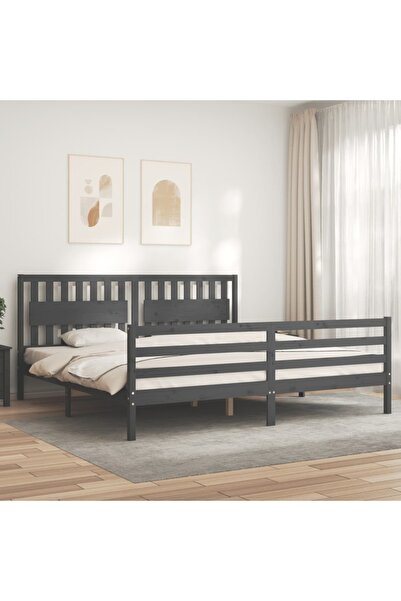 Concept Cadru de pat cu tăblie 200x200 cm, gri, lemn masiv