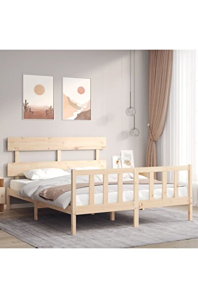 Concept Cadru de pat cu tăblie, lemn masiv, king size, 1,5 m