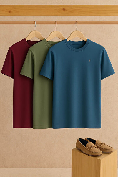 COMBİNE MİCHAİL Tricou confortabil pentru bărbați, cu gât crew, larg, 3 piese