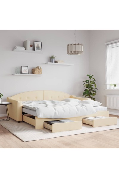 Concept Day bed with extension and drawers, cream, 90x200 cm, textile
