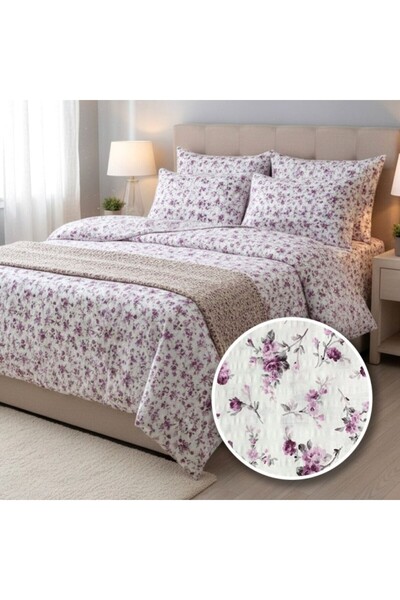 Pucioasa Double crepe bed linen 6 pieces, 100% Cotton , Lilac Floral