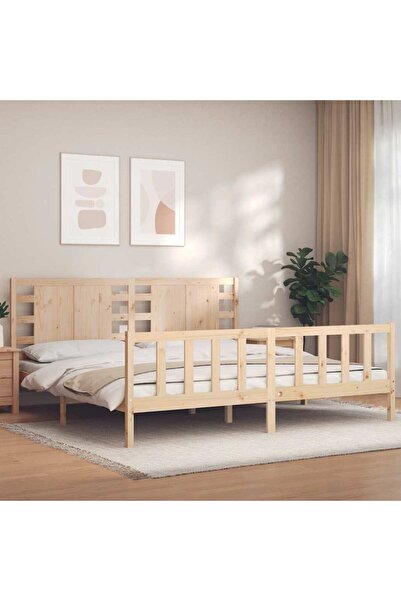 Concept Cadru de pat cu tăblie 200x200 cm, lemn masiv de pin