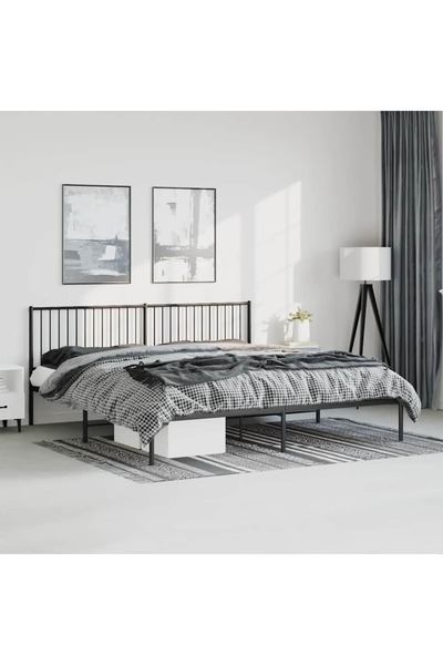 Concept Cadru de pat metalic cu tăblie, negru, 193x203 cm