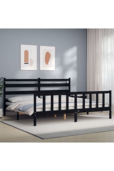 Concept Cadru de pat cu tăblie 200x200 cm, negru, lemn masiv