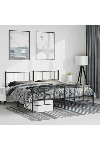 Concept Cadru de pat metalic cu tăblie/picior, negru, 183x213 cm