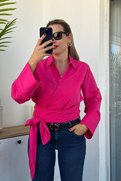 Mivida Yandan Bağlamalı Uzun Bol Kol Fuşya Gömlek