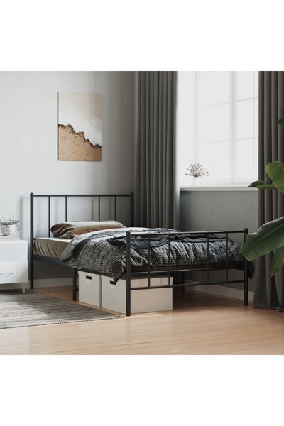 Concept Cadru de pat metalic cu tăblie/picior, negru, 107x203 cm