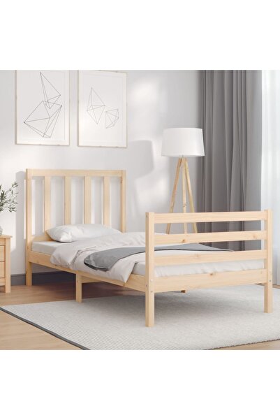 Concept Cadru de pat cu tăblie de 90 cm, pentru o persoană, lemn masiv