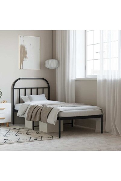 Concept Cadru de pat metalic cu tăblie, negru, 90x190 cm
