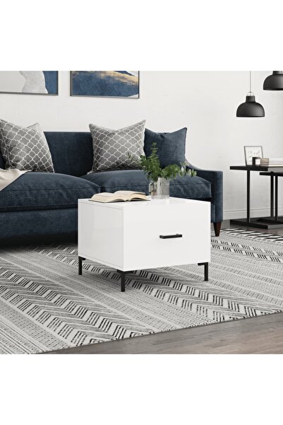 Concept Masă de cafea, alb lucios, 50x50x40 cm, lemn compozit