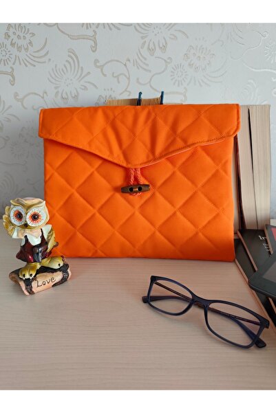 Talay Accessories Turuncu Kapitone Kitap Kılıfı | Ahşap Düğme Kapamalı Kumaş ...