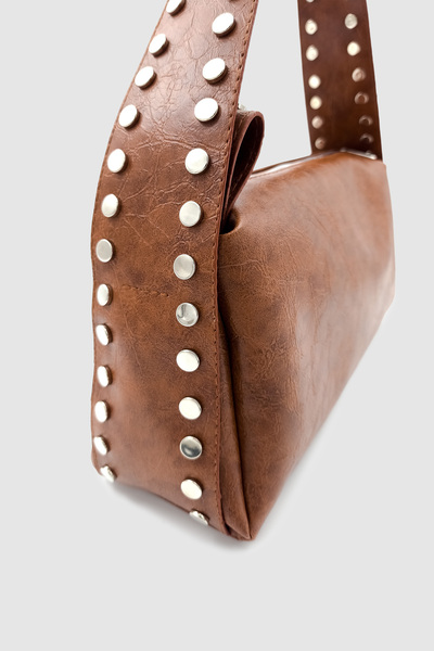 Wuclo Vogia Fixed Strap Staple Detailed Shoulder Bag Brown