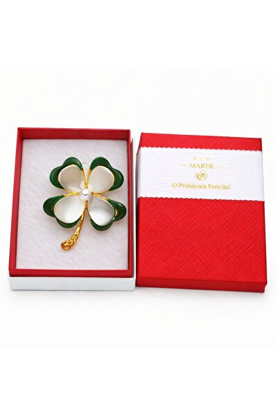 OEM Mărțișor Broșă Trifoi Norocos Verde cu Perlă Centrală
