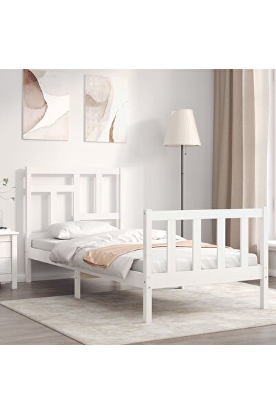 Concept Cadru de pat cu tăblie, alb, 90x200 cm, lemn masiv