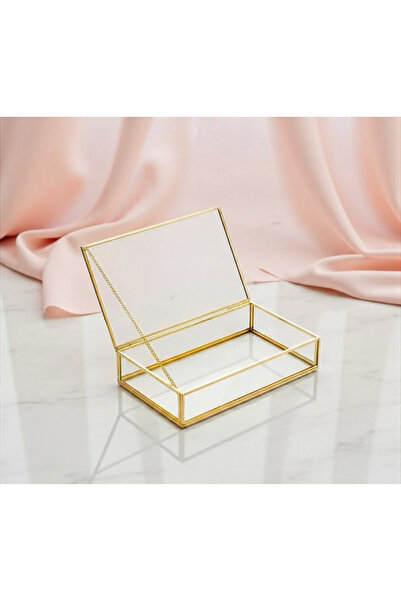 Hediye Paketim Glass Metal Chocolate Box 25X15 cm Gold Detailed Box