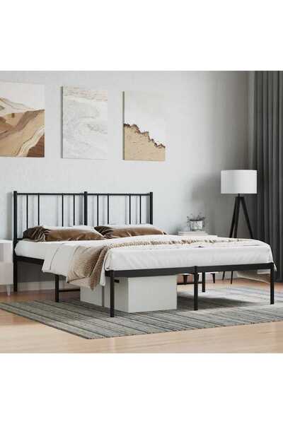 Concept Cadru de pat metalic cu tăblie, negru, 140x200 cm