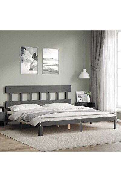 Concept Cadru de pat cu tăblie 200x200 cm, gri, lemn masiv