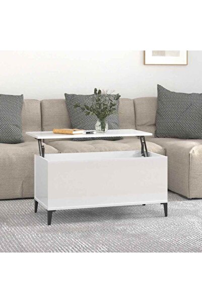 Concept Masă de cafea, alb lucios, 90x44,5x45 cm, lemn compozit