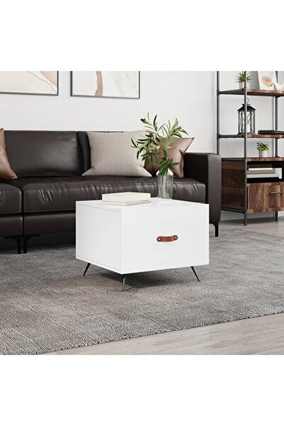 Concept Masă de cafea, alb lucios, 50x50x40 cm, lemn compozit