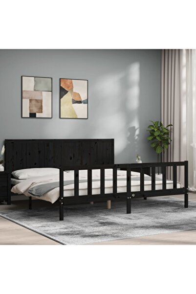 Concept Cadru de pat cu tăblie 200x200 cm, negru, lemn masiv