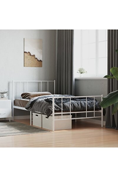 Concept Cadru de pat metalic cu tăblie/picior, alb, 107x203 cm