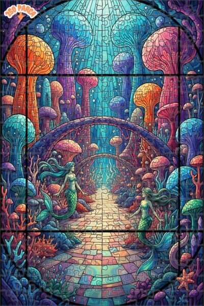 Novellea Masalsı Deniz Kızı Krallığı Cam Mozaik Görünümlü Çift katlı Çerçevel...