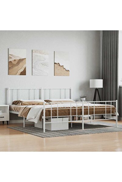 Concept Cadru de pat metalic cu tăblie/picior, alb, 180x200 cm