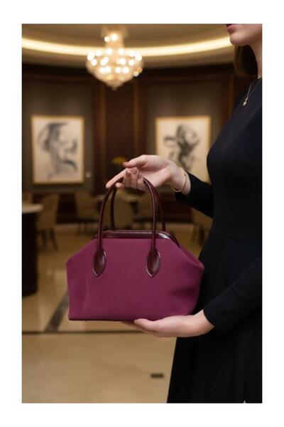 alaracanta Burgundy Women's Suede Bag, Daily Use Hand and Shoulder Bag