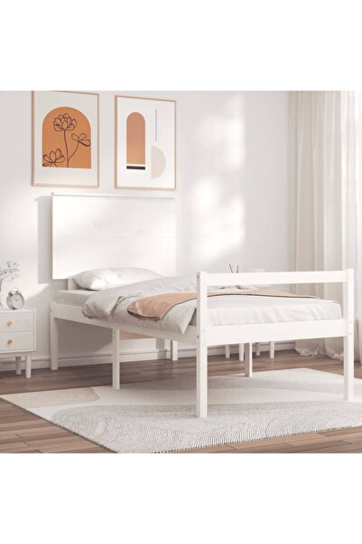 Concept Cadru de pat cu tăblie, alb, 90x200 cm, lemn masiv