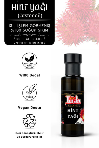 Tijda Organic Hint Yağı 100 ml Analiz raporlu %100 Saf Soğuk Sıkım Castor Oil | Saç, Kaş & Cilt,Vücut Bakımı