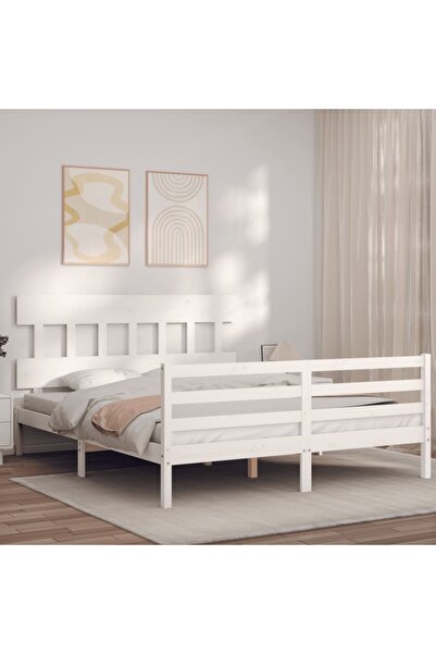 Concept Cadru de pat cu tăblie, alb, 160x200 cm, lemn masiv