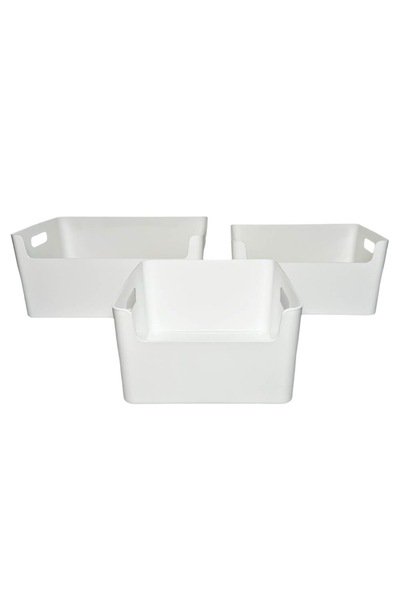 Thirty Three Design Set of 3 plastic storage boxes, white, universal 20.5x20....