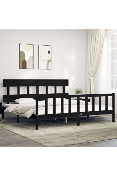 Concept Cadru de pat cu tăblie 200x200 cm, negru, lemn masiv