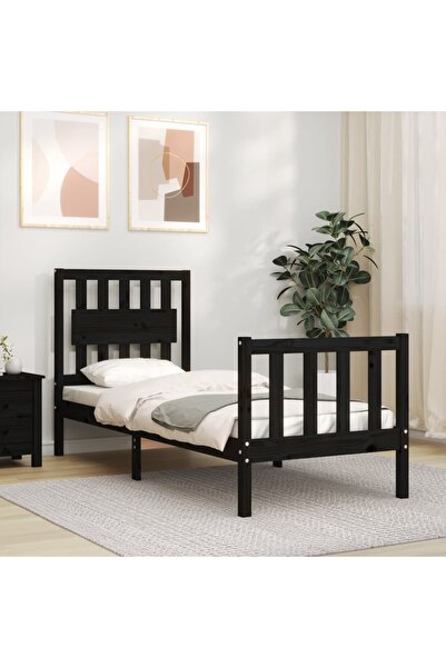 Concept Μικρό Μονό Κρεβάτι 2FT6 με Κεφαλάρι, Μαύρο, Μασίφ Ξύλο