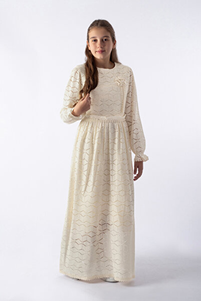 Pafim Girl's Hijab Lace Dress, Young Girl's Guipure Detailed Dress with Elast...