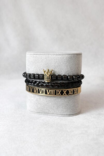 Unbraded Set Bratara cu Coroana pentru barbati Aurie