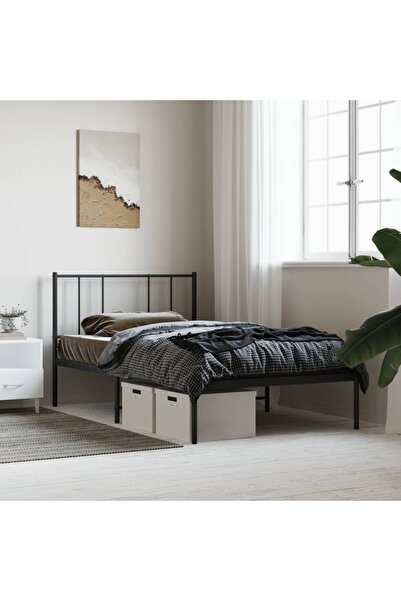 Concept Cadru de pat metalic cu tăblie, negru, 100x200 cm