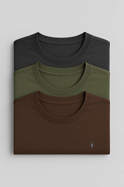 COMBİNE MİCHAİL Ανδρικό μπλουζάκι 3 τεμαχίων με λαιμόκοψη ποδηλάτου σε χαλαρή...